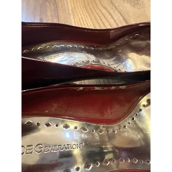 BCBG Generation Peep Toe Heels womens size 8 1/2 patent burgundy - Picture 6 of 8